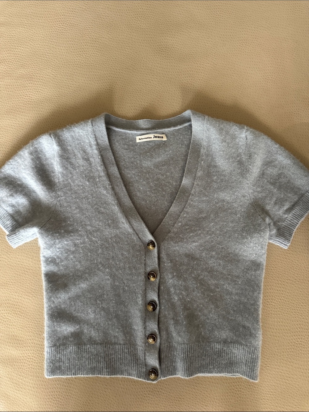 Short Sleeve Cashmere Blend Cardigan - Heather blue